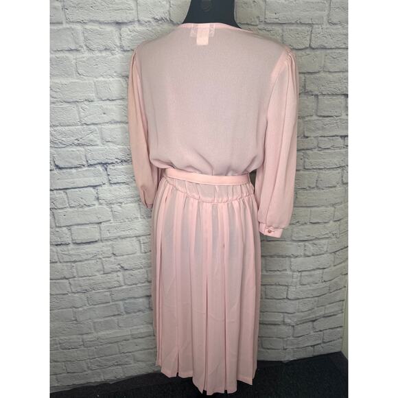 Bobby's Girl Pink Vintage Cowl Neck Lace Semi Sheer Secretary Dress Belt Size 14 - Picture 5 of 6